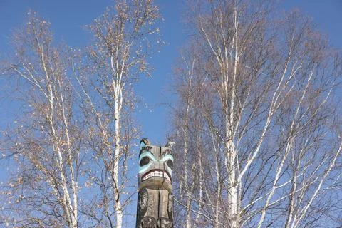Totem Pole Carving at Pioneer Park in Alaska Stock Photos