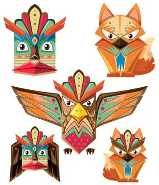 Totem pole design with animals 스톡 일러스트