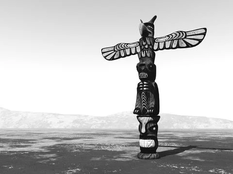 Totem pole in a landscape Stock Illustration