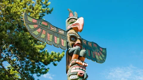 Totem Pole in Victoria British Columbia Canada Stock Footage