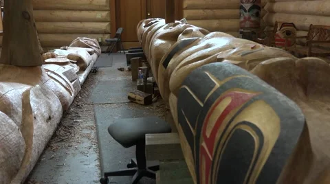 Totem Poles, workshop Stock Footage 40684944