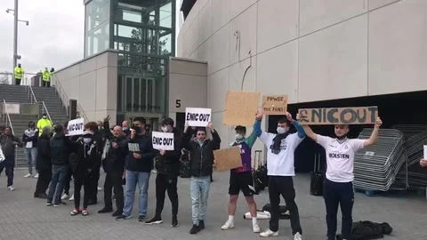 Tottenham fans protest outside stadium Stock Footage 152785443
