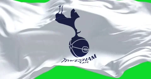 Tottenham Hotspur flag waving isolated on a green background Stock Footage 200417168