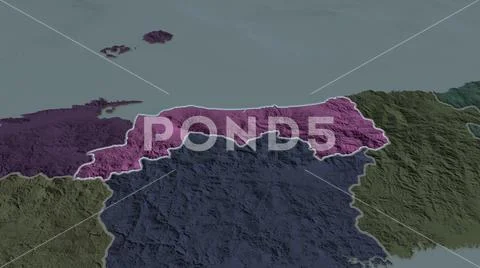 Tottori, Japan. Colored and bumped map of the administrative division ...