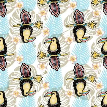 Toucan bird seamless pattern background design Stock Illustration