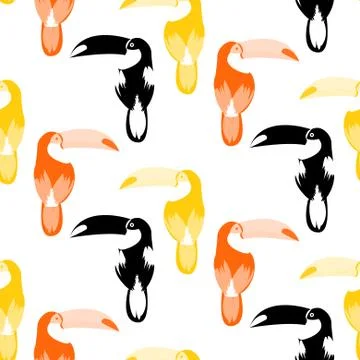 Toucan bird seamless vector pattern. Illustrazione stock