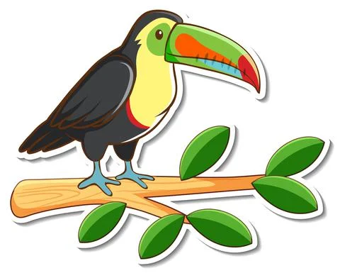 A toucan bird standing on a branch sticker Stock Illustration