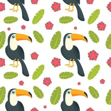 Toucan parrot bird seamless pattern, flat style Stockillustratie