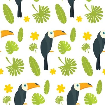 Toucan parrot bird seamless pattern, flat style Illustrazione stock