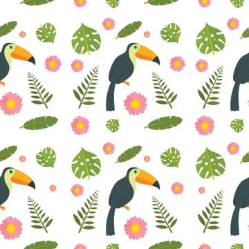 Toucan parrot bird seamless pattern, flat style Stock Illustration