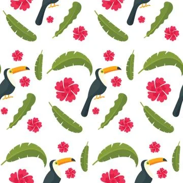 Toucan parrot bird seamless pattern, flat style Illustrazione stock