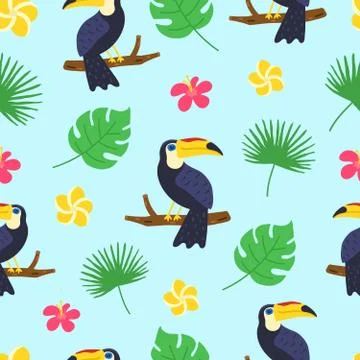 Toucan pattern. Exotic tropical texture for print, banners, poster template.  Illustration