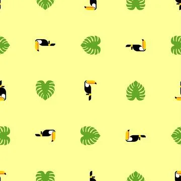 Toucan pattern seamless. tropical bird background. Toucans and Monstera textu Stock Illustration