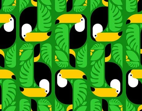 Toucan pattern seamless. tropical bird background. Toucans and Monstera textu Illustrazione stock