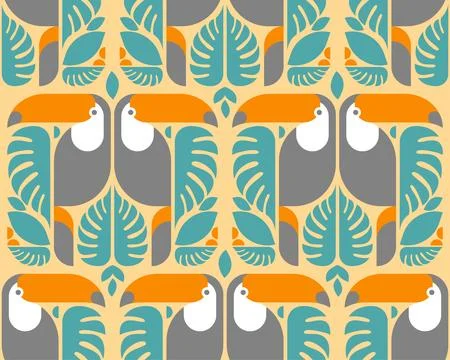 Toucan pattern seamless. tropical bird background. Toucans and Monstera textu Stock Illustration
