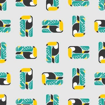 Toucan pattern seamless. tropical bird background. Toucans and Monstera textu Stock Illustration