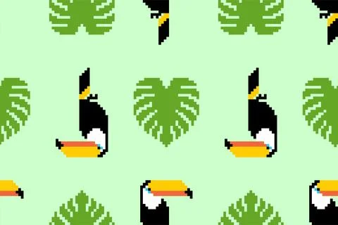Toucan pattern seamless. tropical bird background. Toucans and Monstera textu イラスト素材