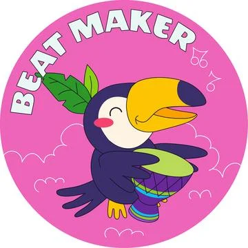 Toucan playing carnival drum cute tropical bird vector flat illustration pink Stock Illustration
