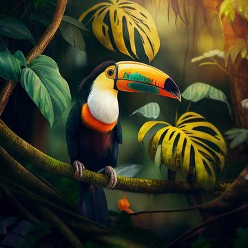 Toucan in tropical forest 库存插图