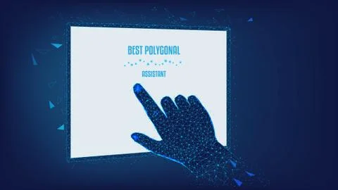 Touch the abstract Tablet.  Polygonal illustration of hand man and tablet fro Stock Illustration