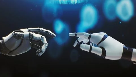 Touch Between Human and Robot Sparks Transformation Stock Photos