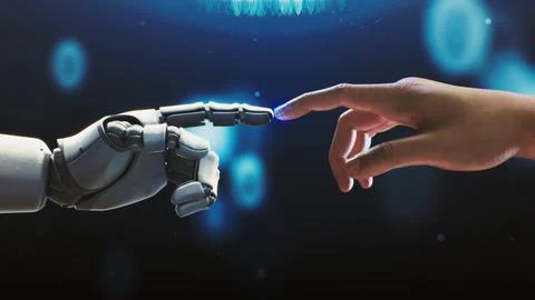 Touch Between Human and Robot Sparks Transformation Stock Photos