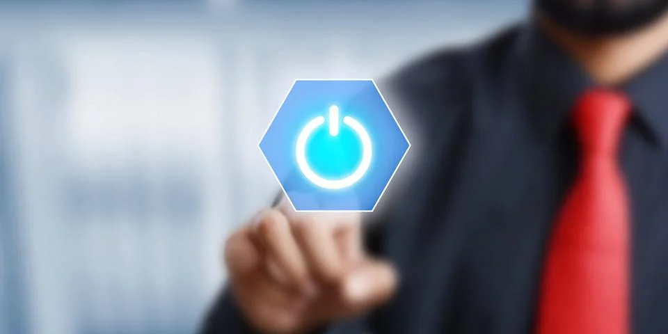 Touch button with finger background Foto stock