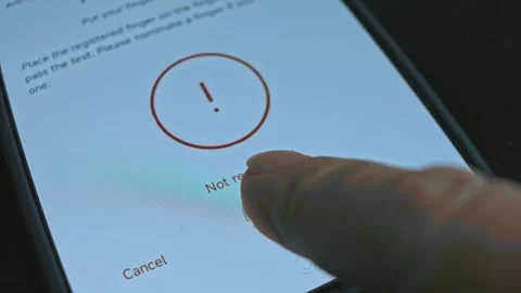 Touch the fingerprint sensor on smartphone screen. Not recognized fingerprint Video stock 303466519