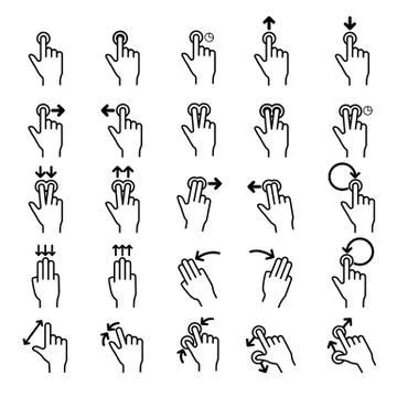 Touch gestures line icons set Stock Illustration