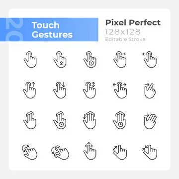 Touch gestures pixel perfect linear icons set 스톡 일러스트