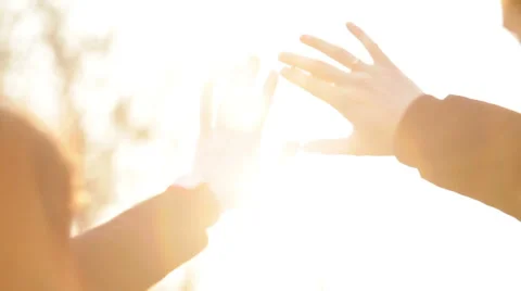 The touch of hands in the shape of a heart on the background of the sunlight Stock Footage 52595522