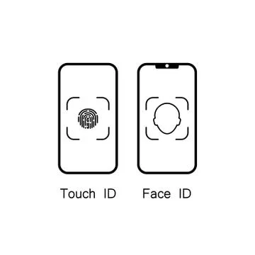 Touch id and face id on mobile device icon. Vector on isolated white backgrou Stock Illustration