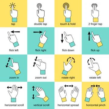 Touch interface gestures flat line Stockillustratie