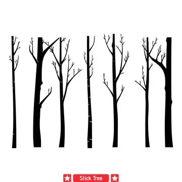 A Touch of Nature  Delicate Stick Tree Silhouettes to Elevate Your Designs Stock Illustration