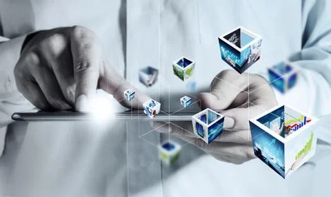 Touch pad computer and 3d streaming images Stock Illustration