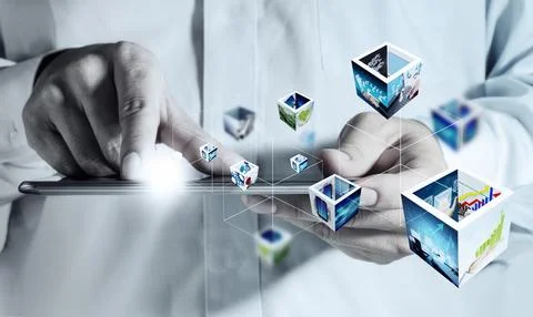 Touch pad computer and 3d streaming images Foto stock