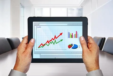 Touch pad in hands Stock Photos