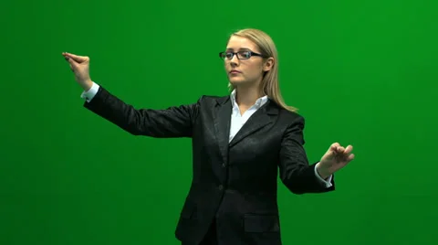 Touch pad scrolling zoom hand gestures women isolated green screen Video stock 24614975