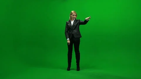 Touch pad touchscreen scrolling gestures blond women isolated green screen Stock Footage 24614510