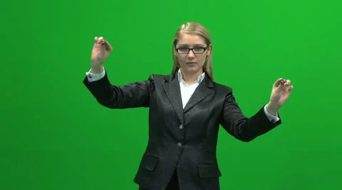 Touch pad touchscreen scrolling zooming blond women against green screen 스톡 동영상 64817545