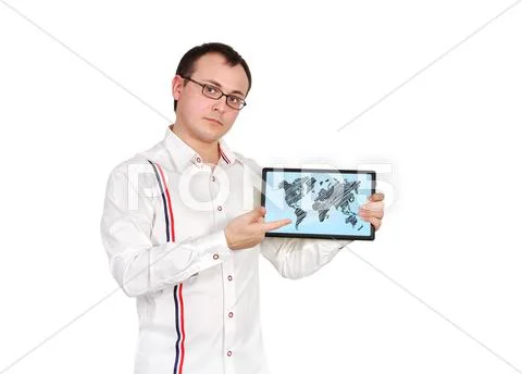 Touch pad with world map Stock Illustration
