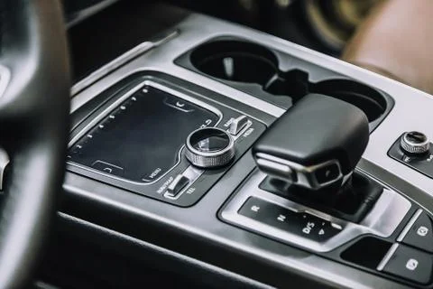 Touch panel in a premium car. Management of multimedia functions, and options Stock Photos