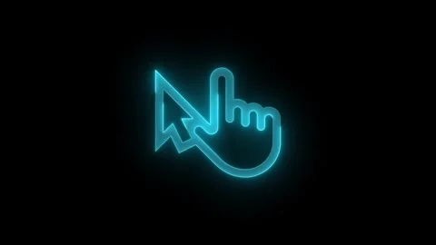 Touch pointer hand arrow cursor stroke icon glowing neon cyan color animation Stock Footage 279093779