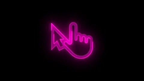 Touch pointer hand arrow cursor stroke icon glowing neon pink color animation Stock Footage 279093780