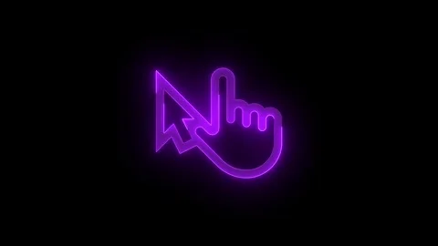 Touch pointer hand arrow cursor stroke icon glowing neon purple color animation Stock Footage 279093794