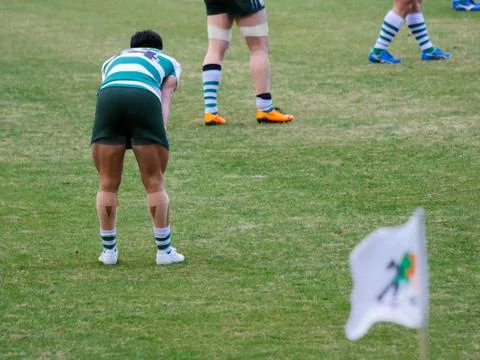 Touch Rugby player taking rest between game Foto stock