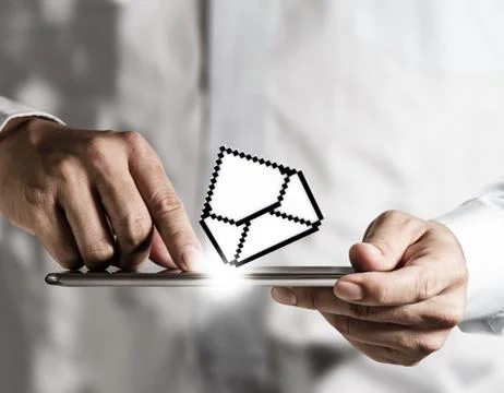 Touch screen computer and pixel e-mail icon Stock Illustration