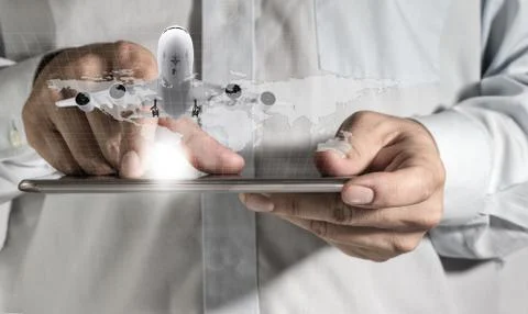 Touch screen computer streaming travel around the world イラスト素材