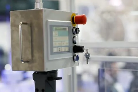 Touch screen control panel of a manufacturing line Stock Photos