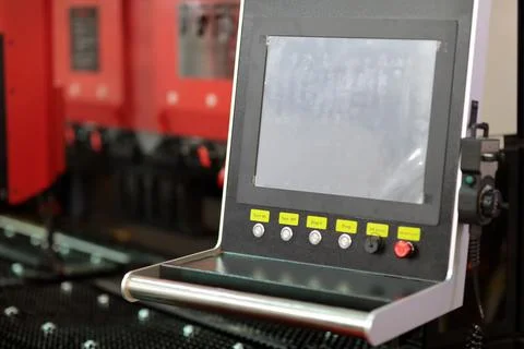 Touch screen control panel of metalworking machine Stock Photos